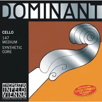 Cello string set Thomastik Dominant 147 - Synthetic-based strings with soft, bright and rich tone for 4/4 cello, medium tension.