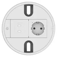 Kramer T-IN2-RND1(W)- Встраиваемый модуль кабельного подключения, слоты для 2 вставок для питания/сигнала, 2 отверстия для кабелей, цвет белый