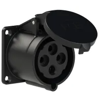 PCE Розетка встраиваемая 32А/400V/3P+E/IP44, черная, фланец 70x70, безвинтовое подключение 324-6ttx