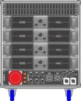 Axiom AXRACKS3- Вспомогательный рэковый шкаф 9U с четырьмя усилителями HPX6000, процессором и панелью SDISTRO03