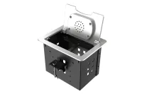 Прямоугольный металлический корпус Wize Pro [WRTS-06BOXQI-S] для модульной системы врезного лючка в стол с откидывающейся крышкой,до 6 модулей-вставок, беспроводная зарядка 10Вт для моб. устройств на крышке, преустановленная рамка,серебристый