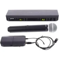 Микрофонная система SHURE [BLX1288E/W85-M17] беспроводная, двухканальная, с петличным микрофоном WL185 и ручным передатчиком SM58. Частота UHF 662-686 МГц
