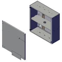 ETC DIN14 Small DIN rail Enclosure - Vertical Монтажная коробка с DIN-рейкой, вертикальное размещение DIN-рейки в два ряда, установочная ёмкость 36 DIN, "глухая" крышка. Габаритные размеры, ШхВхГ: 356х356х128 мм., вес: 6,0 кг.