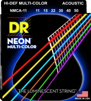 DR NMCA-11 - струны для акустической гитары, Калибр: 11-50, Серия: HI-DEF NEON™, Обмотка: посеребрёная медь, Покрытие: люминесцентное