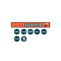 WI-PS518GH, Коммутатор неуправляемый PoE 150Вт, порты 16 PoE FE + 1GE + 1Combo, режим 250м, Watchdog