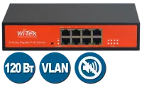 WI-PS308G, Коммутатор неуправляемый PoE 120Вт, порты 8 PoE GE + 2GE, Watchdog, HiPoE