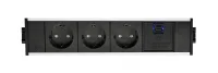 ABL 2M200319- Розеточная станция серии Link с 3 розетками, 1xUSB-A, 1xUSB-C, черная с серебристым