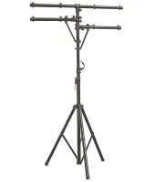ECO LS006 Black Стойка - тренога под световые приборы. Высота регулируемая от 145 до 322 см. Ширина 122 см. Макс. нагрузка 45 кг. Материал аллюминий. Болты для крепления приборов в комплекте. Вес 6 кг. Цвет черный матовый.