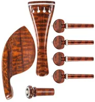 Violin accessory set Acura Meister Ultimo VS-NSGRT182 - Ultimo grade 3/4-4/4 violin accessory set of snakewood with bone trim. Heart pegs, tailpiece of round design, Guarneri chin rest with English mount and inSight end pin.
