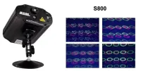 S800 MINI LASER LIGHT со светодиодной подсветкой; питание: 220В/50Гц (БП DC12V/1A); источник: зеленый 50 мВт, красный 150 мВт, светодиод синий 3Вт; управление: пульт ДУ, звуковая анимация, автома