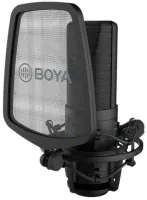 BOYA BY-M1000 - 34-мм мембранный конденсаторный микрофон с прочным цельнометаллическим корпусом, с функцией выбора полярности из трёх представленных.  20 – 20 000 Гц, 80дБ, 200Ом