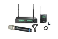 Mipro ACT-312/32H80/32T/55L/AA TWIN - Двухканальная комбинированная UHF радиосистема с ручным конденсаторным суперкардиоидным микрофоном и поясным передатчиком с всенаправленным петличным микрофоном, 518 - 542 МГц, батарейки