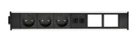 ABL 2M200310- Розеточная станция серии Link с 3 розетками, 1xUSB-A, 1xUSB-A и 2 слотами для IMP, черная с серебристым 2M200310