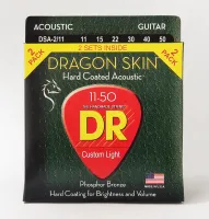 DR DSA-2/11 - струны для акустической гитары, упаковка 2 комплекта, Калибр: 11-50, Серия: DRAGON SKIN™, Обмотка: фосфористая бронза, Покрытие: есть