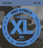 Electric guitar string set D'Addario EPS590 - Electric guitar strings with steel wound hexagonal core. Jazz light tension, thickness .012-.052 inch, wound 3rd string
