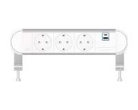 ABL 2A010309- Настольная розеточная станция серии Chroma с 3 розетками, 1xUSB-A, 1xUSB-C, белая с серебристым