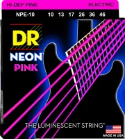 DR NPE-10 - струны для электрогитары, Калибр: 10-46, Серия: HI-DEF NEON™, Обмотка: посеребрёная/никелированая сталь, Покрытие: люминесцентное