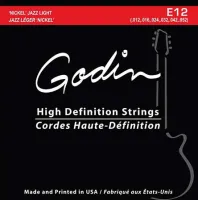033416 E-12 Комплект струн для электрогитары, 12-52, Jazz Light, Godin