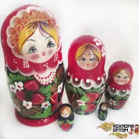 LHM10178 Матрешка "Хохлома-клубничка" 5 кукольная, Хохлома