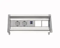 ABL 2F02F2F5- Встраиваемая розеточная станция серии Aero Flip с 2 розетками, 2xUSB-A и 2 слотами для IMP, серая с серебристым (2F020210)