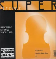 Double bass string set Thomastik Superflexible 43 - Chrome wound twisted steel strings with improved flexibility and stable tune for 4/4 double bass with solo tuning, medium tension.