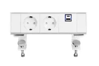ABL 2A21F2A3- Настольная розеточная станция серии Flexi с 2 розетками, 1xUSB-A, 1xUSB-C, белая с серебристым (2A210203)