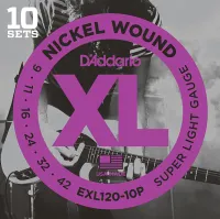 EXL120-10P Nickel Wound Струны для электрогитары, Super Light, 9-42, 10 комплектов, D'Addario