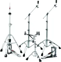 Комплект стоек pearl hwp-2010 - высококачественное оборудование для ударной установки: стойка для хай-хэта с прямым приводом, педаль eliminator с цепным приводом, две стойки-журавль для тарелок и стойка для малого барабана с наклонителем giro-lock