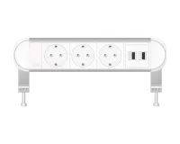 ABL 2A010320- Настольная розеточная станция серии Chroma с 3 розетками и 2xUSB-A, белая с серебристым