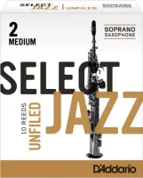 Soprano saxophone reeds D'Addario Select Jazz Unfiled RRS10SSX2M - Unfiled soprano saxophone reed from thicker blank with thicker heart with strength 2 medium. Price per pack of 10 pieces