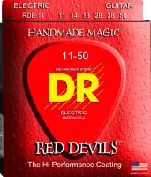 DR RDE-11 - струны для электрогитары, Калибр: 11-50, Серия: RED DEVILS™, Обмотка: посеребрёная/никелированая сталь, Покрытие: есть