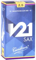 Alto saxophone reeds Vandoren V21 SR8125 - V21 alto saxophone reed with thicker heel and articulated heart with strength 2.5. Price per pack of 10 pieces