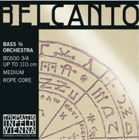 3/4 double bass string set Thomastik Belcanto BC600 - Chrome wound twisted steel strings for 3/4 double bass orchestral tuning with dark warm timbre and rich resonance.