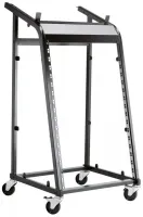 28200-000-55 металлическая стойка 19" на колесах, сталь, черная, высота 1060 мм, две области крепления приборов 7U+16U, комплект винтов М5х16 (30 шт) входит в поставку, вес 13,6 кг, Konig&Meyer