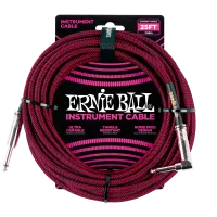 Ernie Ball 6062 кабель инструментальный, прямой / угловой джеки, длина 7,62м, цвет чёрный с красным.