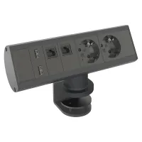 Kondator 935-D2DU- Розеточная станция серии Axessline с 2 розетками, 2хRJ45 и 2xUSB, черная