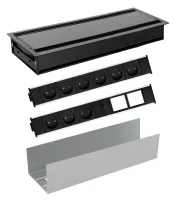 ABL K46MAX/2 (B)- Комплект розеточной станции серии Conference MAX с лючком, 9 розеток, 1xUSB-A, 1xUSB-C и 2 слота для IMP, черный