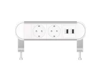 ABL 2A01F2F3- Настольная розеточная станция серии Chroma с 2 розетками и 2xUSB-A, белая с серебристым (2A010220)