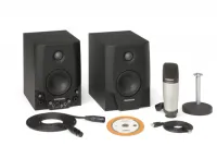 STUDIO GT4 PRO активные мониторы с входом USB. 4" НЧ, 1" ВЧ, 2х20 Вт; входы: 2 микр./инстр.(XLR&1/4"), 2AUX(2xRCA,1/8"); регуляторы LEVEL, MIX, GAIN; в комплекте микрофон C01, подставка, бренд Samson