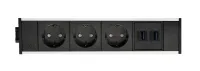 ABL 2M20F3F3- Розеточная станция серии Link с 3 розетками и 2xUSB-A, черная с серебристым (2M200308)