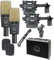 Akg c414xls st подобранная стереопара конденсаторых микрофонов c414xls. в комплекте: h85 держатель антивибрационный — 2шт, sa60 держатель — 2шт, w414 ветрозащита — 2шт, h50 cтереопланка с 2-мя втулками, кейс жесткий