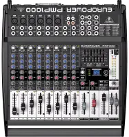 BEHRINGER PMP1000 EUROPOWER- Микшерный пульт (4 моновхода, 4 стереовхода, 6 микрофонных предусилителей) со встроенным усилителем мощности RMS 2 х 130 Вт/ 4 Ом, мастер-эквалайзером, процессором эффектов и функцией подавления вокала в фонограмме