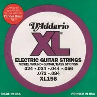 J.D.Addario XL156 Nickel Wound Fender Bass VI 24-84 струны для электрогиты или 6-струнной бас-гитары, сталь никелированная, калибры струн .024, .034, .044, .056, .072, .084
