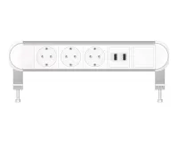 ABL 2A010321- Настольная розеточная станция серии Chroma с 3 розетками, 2xUSB-A и 1 слотом для IMP, белая с серебристым