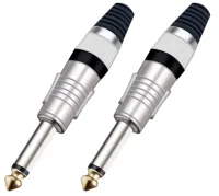 Taverlab P1083-Black - Разъём прямой, кабельный, никелированный, джек 6.35мм несимметричный "папа" (корпус цинковый сплав, чёрный)