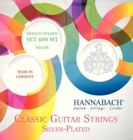 Classical guitar string set Hannabach E600HT - Бюджетные струны Hannabach ручной работы. Посеребренная медная нить намотана на мощную нейлоновую основу. Сильное натяжение.