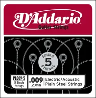 PL009-5 Plain Steel Отдельная стальная струна без обмотки 009, 5шт, D`Addario