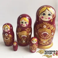 LHM10170 Матрешка "Бордовая золотой цветок" 5 кукольная, Хохлома