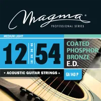 12 string guitar string set Magma GA140P12 - Professional steel strings with improved flexibility, bright and full sound, medium-light tension, thickness .012-.054 inch. Special coated basses with phosphor bronze winding around octagonal core.