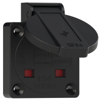 PCE Розетка встраиваемая 13A/250V/2P+E/IP54, фланец 50x50, черная, Британская система 1020-5s